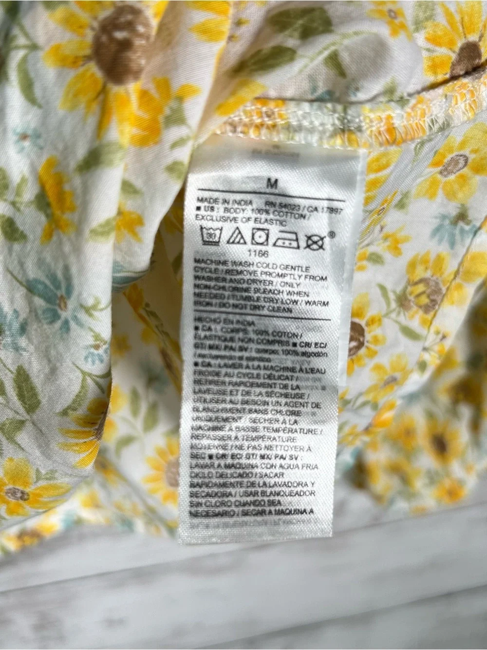 Old Navy Yellow Sunflower Shirred Babydoll Cotton Blouse Top M